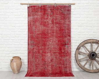 Tappeto turco vintage rosso 4x7, tappeto anatolico in lana fatto a mano
