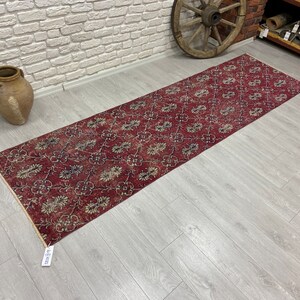 3x9 Vintage Runner Rug - Red Turkish Runner Rug - Hallway Rug - Antique Runner Rug - Handmade Runner Rug - kitchen Rug - 2&#39;7&quot;x9&#39;4&quot; feet.
