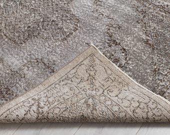 4x7 ヴィンテージ ウシャックラグ：グレーのオーバーダイ加工トルコ