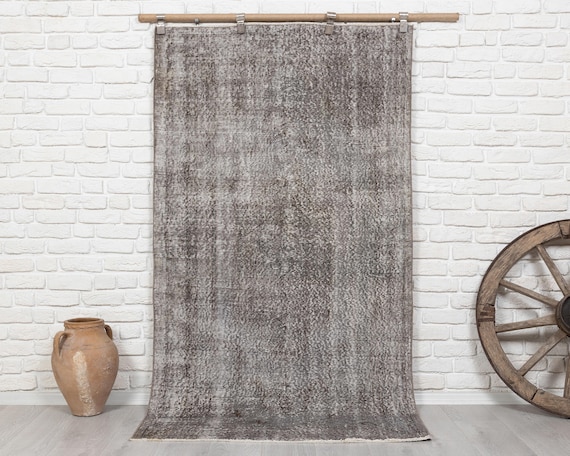 4x7 ヴィンテージ ウシャックラグ：グレーのオーバーダイ加工トルコ