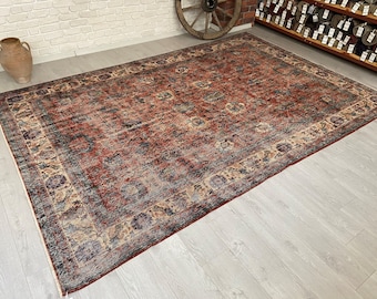 7x11 Vintage Teppich - Rot Blau Türkischer Teppich - Perserteppich - Wohnzimmer Teppich - Anatolischer Teppich - Anatolischer Teppich