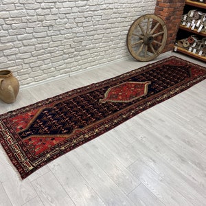 3x12 Persian Runner Rug - Navyblue Runner Rug - Soft Runner Rug - Vintage Runner Rug - Entryway Rug - Oriental Rug - Handmade Runner Rug