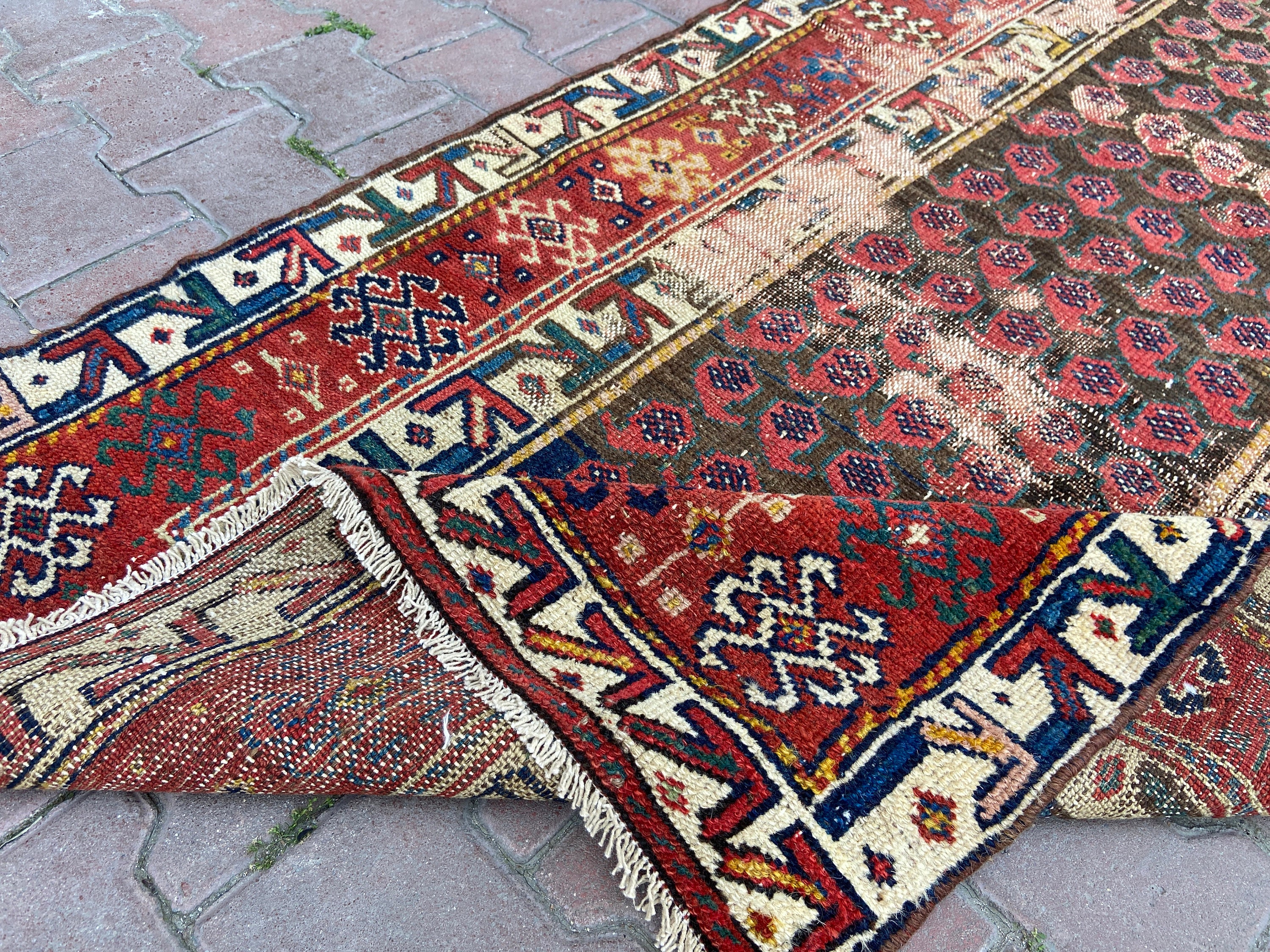 3x15 Vintage Turkish Hand-knotted Runner Rug - Antique Red Anatolian ...