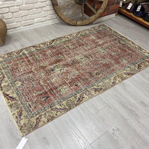 4x6 Vintage Rug, Red Rug, Turkish Rug, Antique Rug, Oushak Rug, Wool Rug, Anatolian Rug, Kitchen Rug, Decorative Handmade Rug, 3&#39;6x6&#39;1 feet.