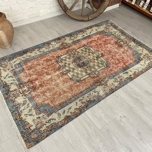 4x6 Vintage Rug, Antique Handmade Rug, Red Turkish Rug, Oushak Rug, Kitchen Rug, Anatolian Rug, Bedroom Rug, 3&#39;7&quot;x6&#39;2&quot; ft.   Unique Rug