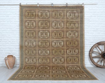 6x9 Vintage Rug, Light Brown Rug, Turkish Area Rug, Bedroom Rug, Oushak Rug, Faded Rug, Special Design, Antique Handmade Rug, 6&#39;3x9&#39;4 feet