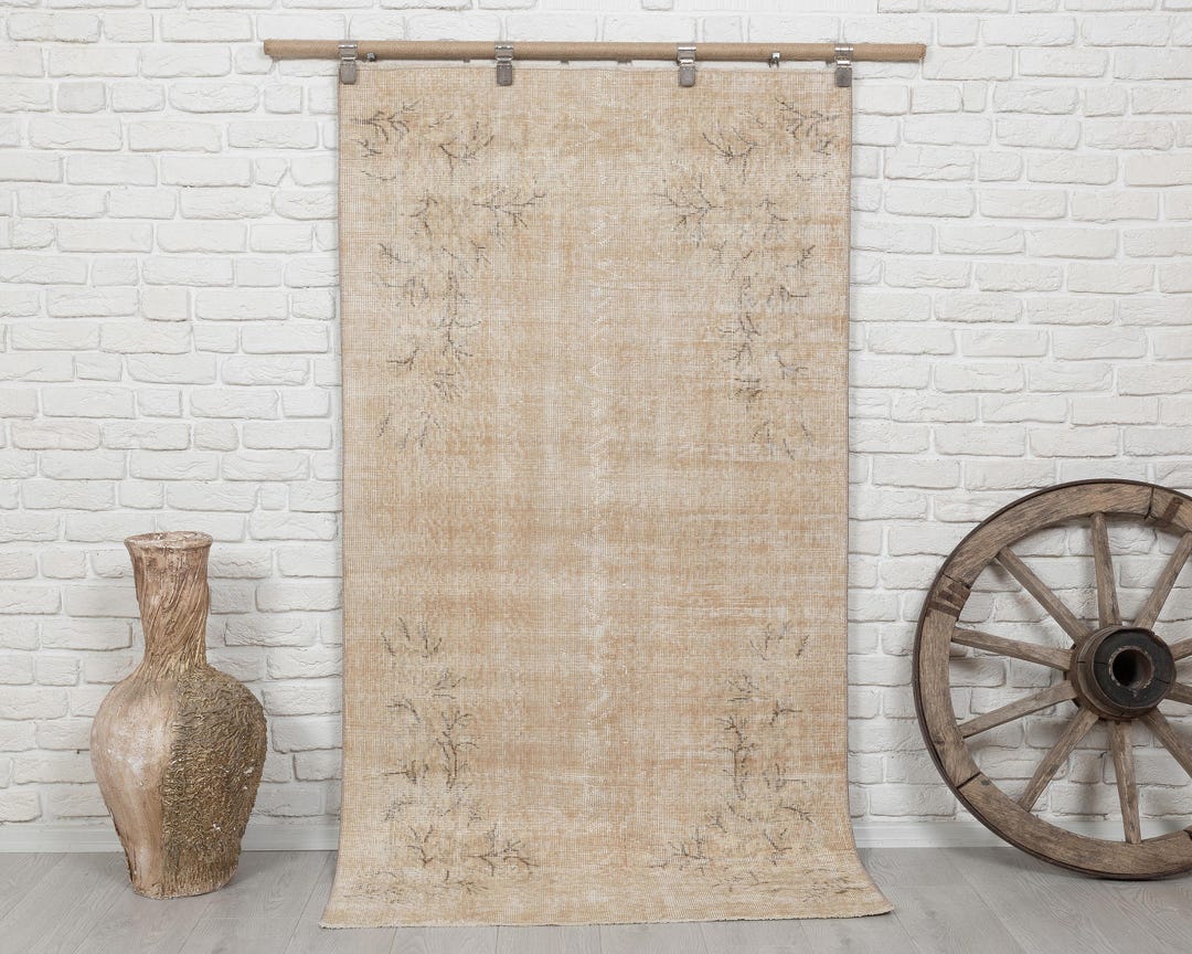 Cream Turkish Rug 4x7 Handwoven Turkish Rug - Cream Color Floral Vintage Anatolian Wool ...