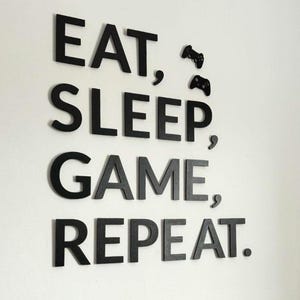 Large Eat Sleep Game Repeat Wall Art - Gamer Room Decor