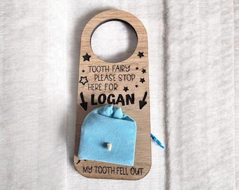 Personalised Tooth Fairy Door Hanger: Custom Name, Fabric Pouch