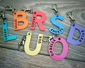 Personalised Letter Name Keyring Bag Tag. Back to School. Stocking Filler