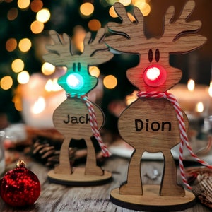 Reindeer with Light up Nose Standing Reindeer Place Names Family Christmas Table Decorations Family Name Santa Sleigh