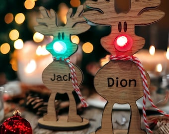 Reindeer with Light up Nose Standing Reindeer Place Names Family Christmas Table Decorations Family Name Santa Sleigh