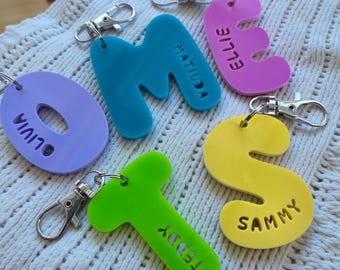 Personalised Acrylic Name Initial Keyring Keychain : Chunky Bubble Letter Bag Tag