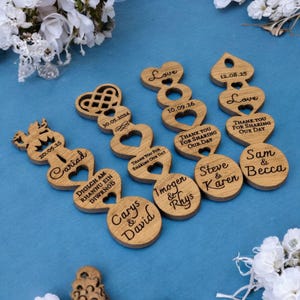 Personalised Oak Welsh Love Spoons: Celtic Welsh Dragon Rustic Wedding Favours x 10