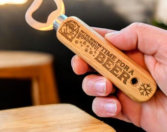 Engraved Wooden Christmas Beer Bottle Opener Gift, Funny Santa Stocking Stuffer