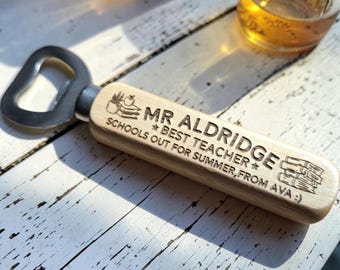 Personalised Teacher Gift Bottle Opener Custom Wooden Beer End of Term Thank You Present Teaching Assistant