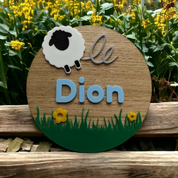 Personalised Sheep in a field wall door sign Nursery Childrens Bedroom Boys Girls Playroom Bedroom Decor
