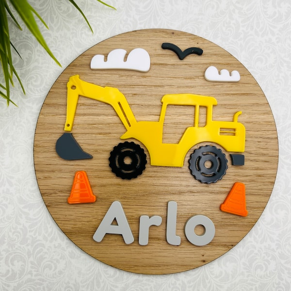 Personalised Children’s Digger Bedroom Door Wall Sign