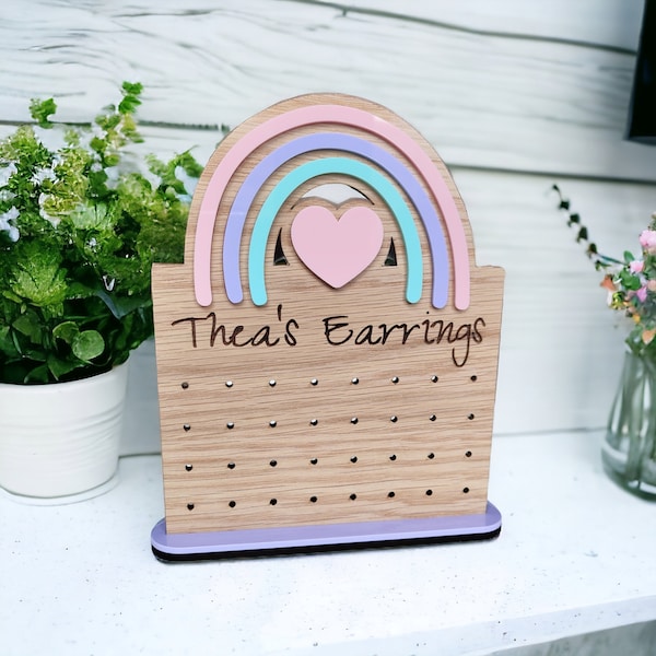 Personalised Earrings Earring Display Stand, Ear Accessories Holder Hanger, Pastel Rainbow Holder, Girls Bedroom Décor Decor.