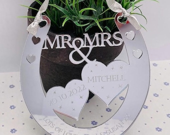 Personalised Silver Gold Mirror Acrylic Wedding Horseshoe: Custom Keepsake Gift