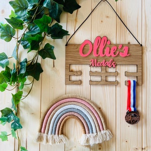 Personalised Medal Hanger Name Wall Display Wood Acrylic Name For Him Her Childrens