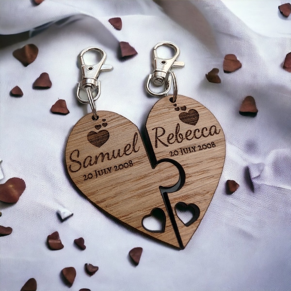Love Heart Jigsaw Keyrings Gift for the Happy Couple Valentines Gift Wedding Token Gift Engagement Suprise House Move House Warming Gift