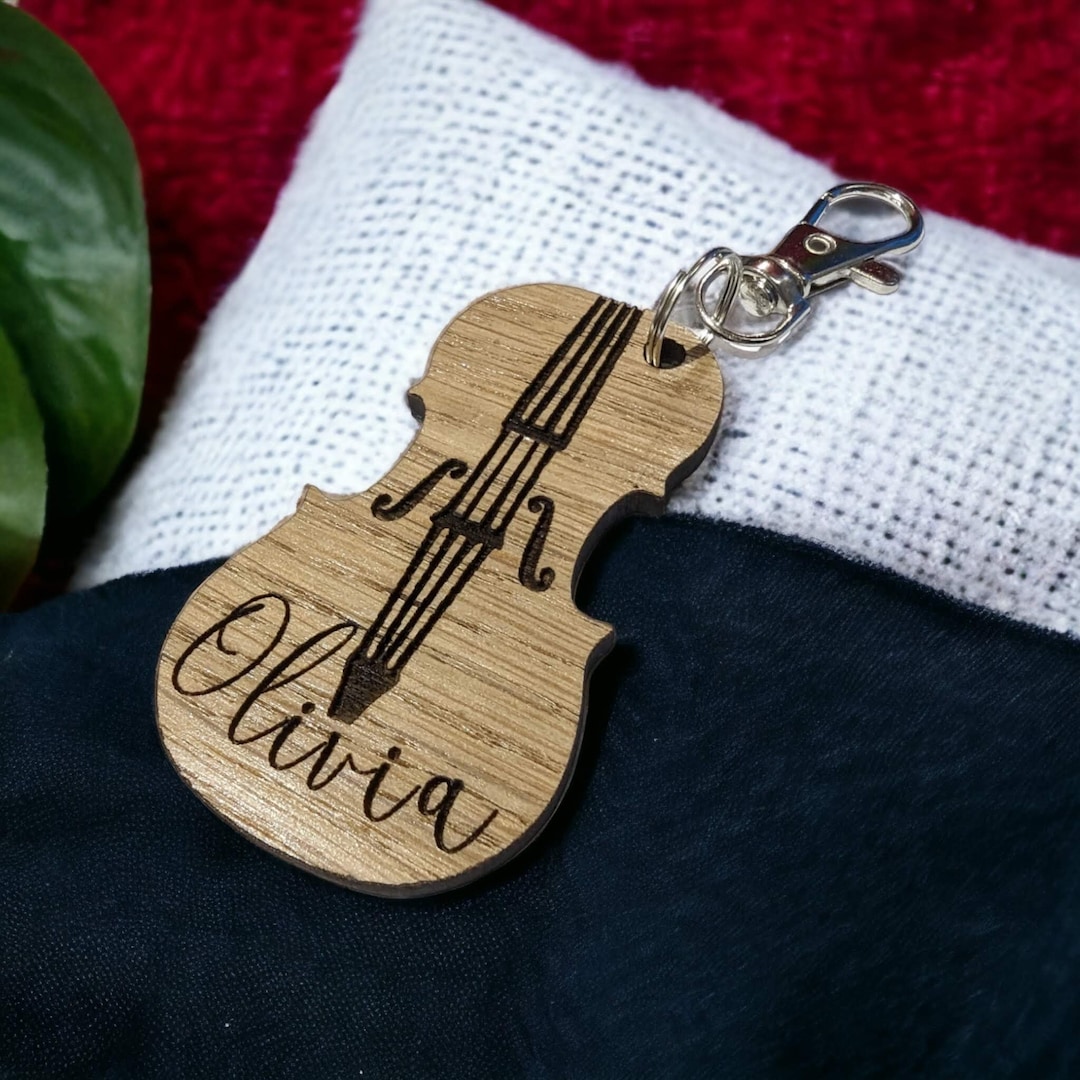 Personalised Violin Shape Keyring Keychain. Music Lovers Gift. Violin