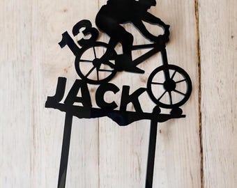 Mountain Bike Acrylic Cake Topper Personalised Name and Age Birthday