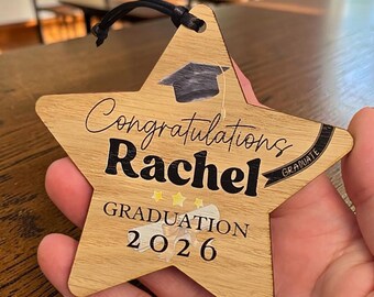 Personalised Graduation Gift Wooden Star Keepeake, Custom Class Graduation Decoration, Congratulations Name University Hanging Plaque