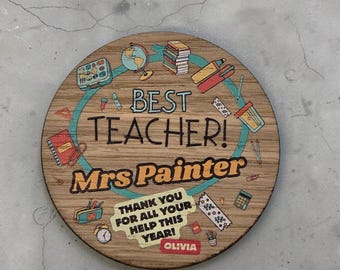 Personalised Teacher Gift Wooden Fridge Magnet, Custom Thank You Present, Appreciation Keepsake, End Of Term Gift UK