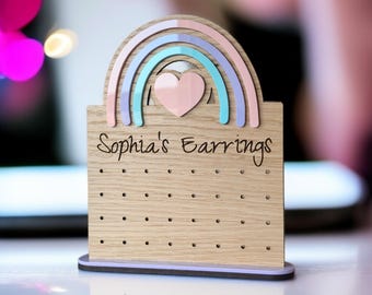 Personalised Rainbow Earring Display Stand: Girls Bedroom Decor