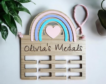 Personalised Rainbow Medal Holder Display: Pastel Girls Room Decor