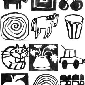 Cartes flash Montessori imprimables peintes à la main en noir et blanc pour le développement du nourrisson à l'encre de 0 à 3 mois