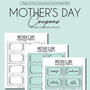 Cupones del Día de la Madre - Regalo imprimible de descarga instantánea