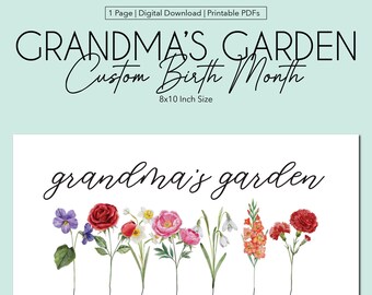 Stampa floreale personalizzata per il mese di nascita: regalo del giardino della nonna (PDF digitale)