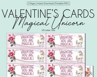 Carte di scambio di San Valentino - Unicorno magico - Stampabile per classe o scuola
