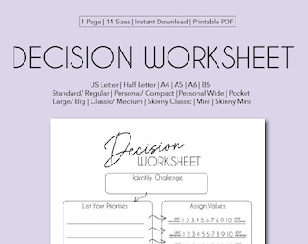 Scheda di lavoro per le decisioni: 14 dimensioni di planner (download digitale)