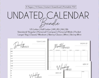 Inserti per pianificatore calendario non datato: giornaliero, settimanale, mensile (download digitale)