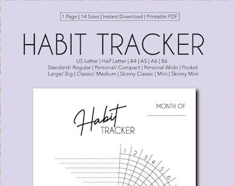 Habit Tracker stampabile: inserto per planner, 14 formati (download digitale)