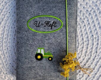 U-Heft cover personalized, tractor, examination booklet cover felt, protective cover, children's examination booklet cover, gift birth