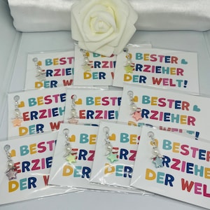 Pastellfarbener kleiner Schutzengel in Sternform für den Besten Erzieher der Welt  mit Karte & Tüte