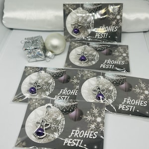 Schutzengel mit lila Perle und Frohes Fest Karte / Geschenk für Weihnachten, Arbeitskollegen, Adventskalender