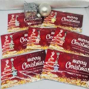 Pastellfarben kleine Schutzengel mit Karte Merry Christmas & Tüte / Gastgeschenk für Weihnachten, Adventskalender, Arbeitskollegen.