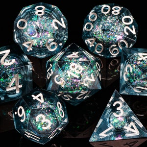 Liquid core dice set for role playing games / Resin sharp edge d&d dice for dungeons and dragons / Dnd Resin dice set liquid core / D20 dice