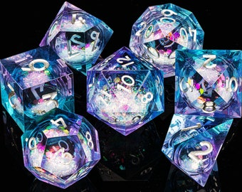 Dnd dice set liquid core for role playing games / liquid core dice set / liquid core dnd dice / Resin sharp edge dice set dnd