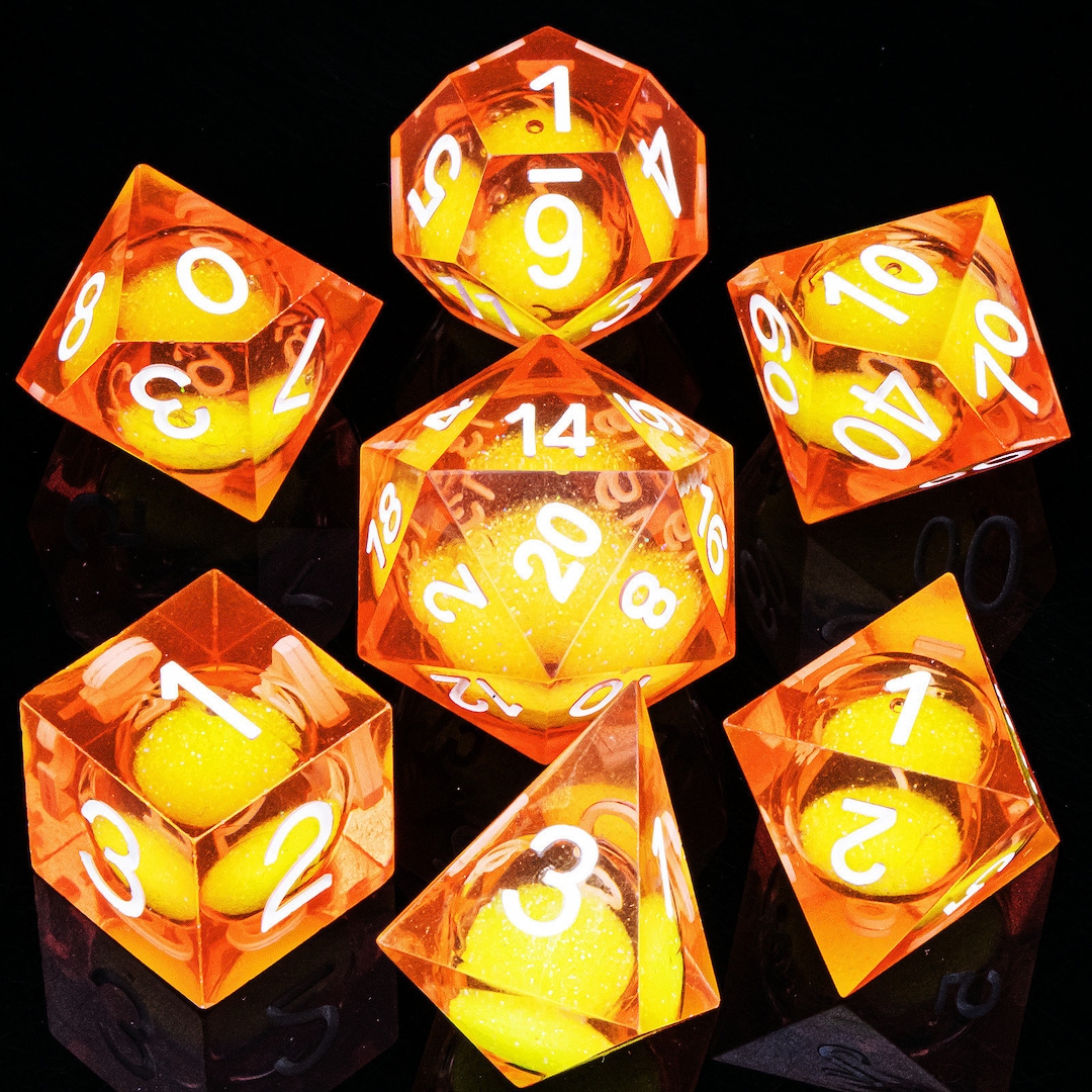 Yellow Dnd Dice Set Liquid Core for Role Playing Games / Liquid Core