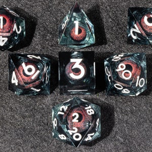 Beholder's Eye Liquid Core D&D Dice / Red Resin Dungeons and Dragons Dice / Beholder's Eye - Liquid Core Dice Set for DnD | Dragon eyes dice