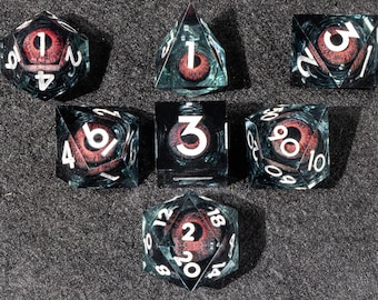 Beholder's Eye Liquid Core D&D Dice / Red Resin Dungeons and Dragons Dice / Beholder's Eye - Liquid Core Dice Set for DnD | Dragon eyes dice