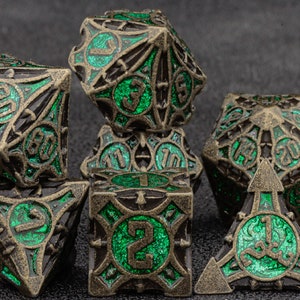 metal dnd dice set / Metal d&d dice Set for tabletop games /  Role Playing Dice / Green metal dragon dice set / dungeon and dragon dice