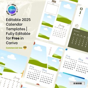 Editable 2025 calendar template in Canva, easy, fast and profitable